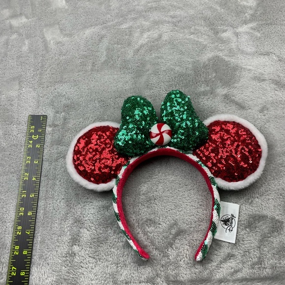 Disney Parks Christmas Candy Cane Minnie Mouse Ears Sequins Headband Adult Size - Picture 5 of 7